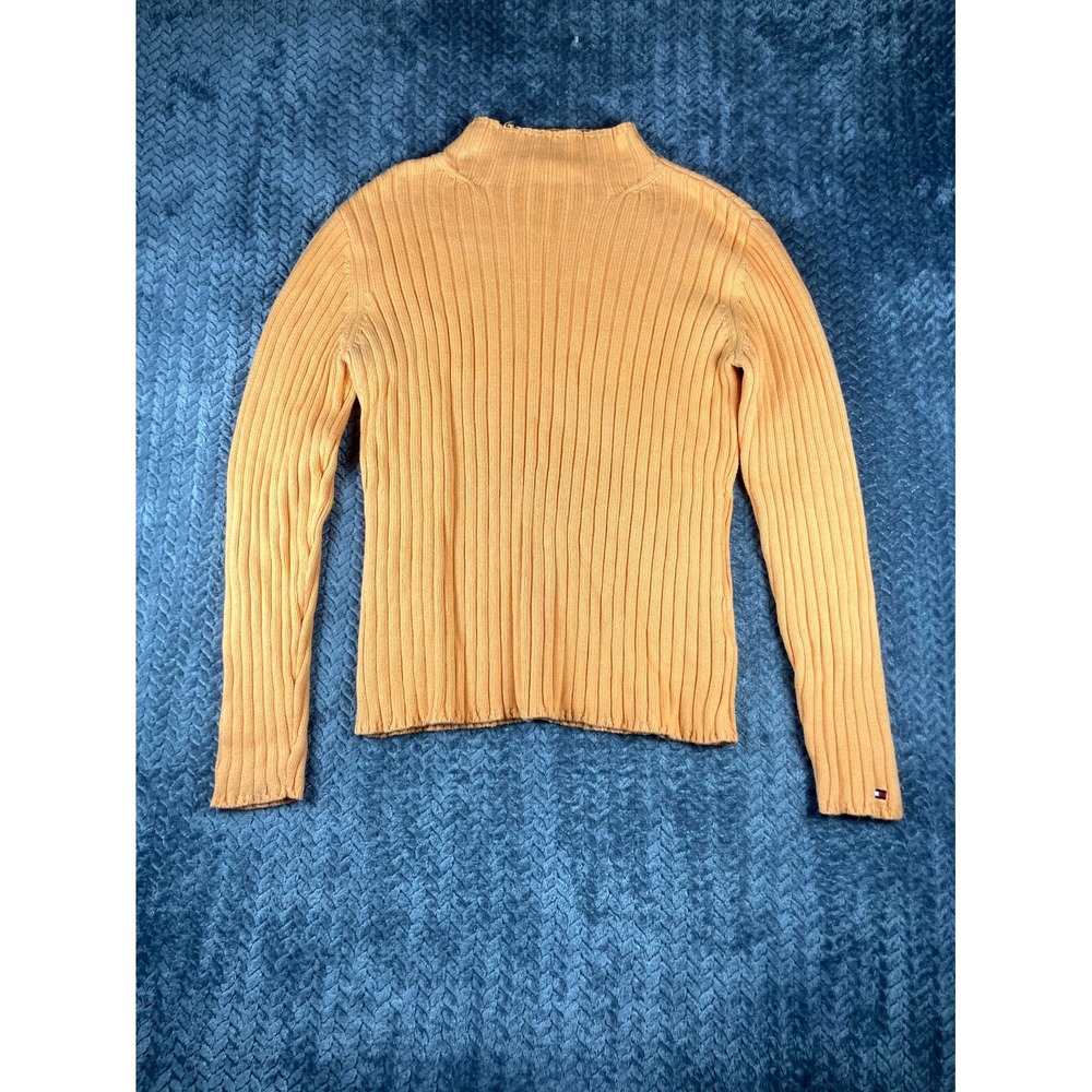 Tommy Hilfiger Vintage Yellow Ribbed Knit Turtleneck Sweater Womens Large 90s